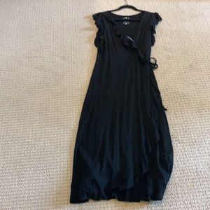 VELVET by Graham and Spencer NWT Black slub knit wrap t-shirt dress size Large